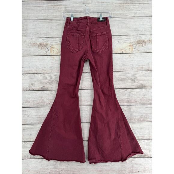 Shyanne Super Flare Jeans Womens 26x32 Red Maroon Rough Hem - Picture 2 of 8